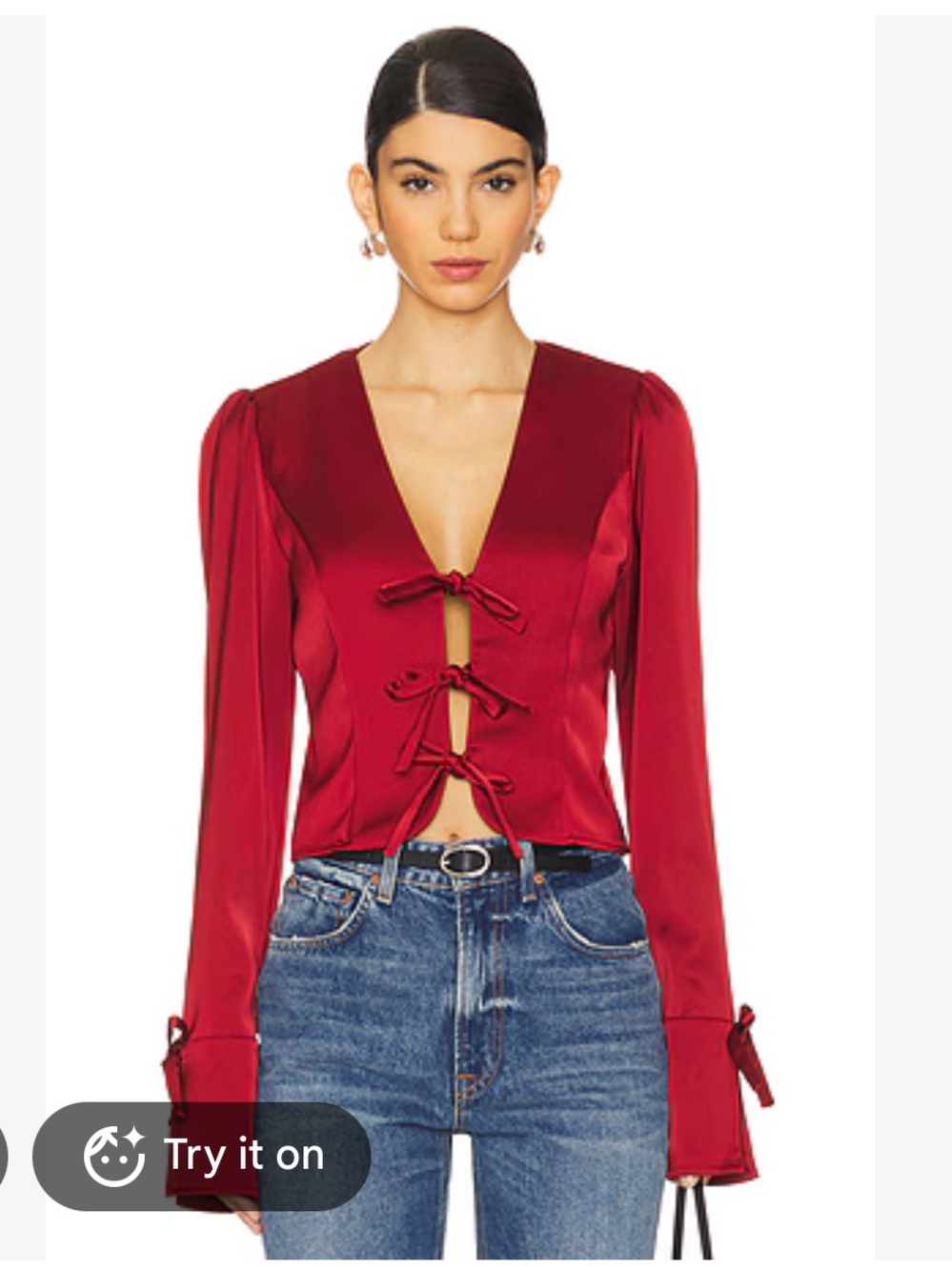 Stone Cold Fox Mila Top Lace-Up Long Sleeve Blouse in Red NEVER WORN